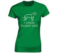 Crown Designs I Speak Fluent Dog Funny Premium Quality Fitted T-Shirt Top for Women and Teens - Green/XL - 12/14