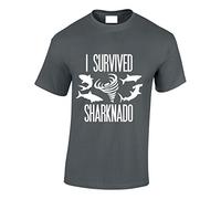 Crown Designs I Survived Sharknado Funny Cool for Men & Teenagers T-Shirts Tops - Charcoal/XX-Large