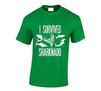 Crown Designs I Survived Sharknado Funny Cool for Men & Teenagers T-Shirts Tops - Green/Large