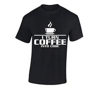 Crown Designs I Turn Coffee Into Code Cool Funky Geek Nerd for Men & Teenagers T-Shirts Tops - Black/X-Large