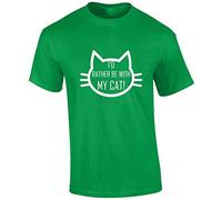 Crown Designs Id Rather Be with My Cat Cool Novelty Premium Quality Regular Fit T-Shirt Top for Men and Teens - Green/Large