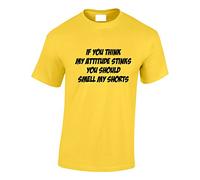 Crown Designs If You Think My Attitude Stinks Funny Cool for Men & Teenagers T-Shirts Tops - Yellow/Large