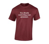 Crown Designs I'm Silently Correcting Your Grammar Funny Premium Quality Regular Fit T-Shirt Top for Men and Teens - Red/XL