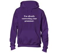 Crown Designs I'm Silently Correcting Your Grammar Funny Premium Quality Unisex Hoodies for Men, Women and Teens - Purple/XL