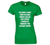 Crown Designs Im Sorry I Hurt Your Feelings Funny for Women & Teenagers Fitted T-Shirts Tops - Green/XXL - 14/16