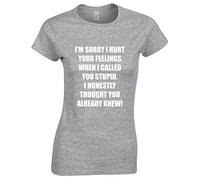 Crown Designs Im Sorry I Hurt Your Feelings Funny for Women & Teenagers Fitted T-Shirts Tops - Grey/XXL - 14/16