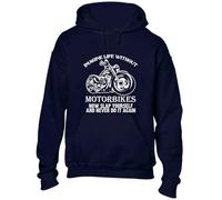 Crown Designs Imagine Life Without Motorbikes Cool Premium Quality Unisex Hoodies for Men, Women and Teens - Blue/L