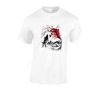 Crown Designs Japanese Village Scene Cool Premium Quality Regular Fit T-Shirt Top for Men and Teens - White/M