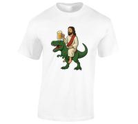 Crown Designs Jesus Dinosaur Funny Premium Quality Regular Fit T-Shirt Top for Men and Teens - White/L
