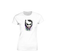 Crown Designs Joker Popart Super Hero Movie & Comic Book Fan Premium Quality Fitted T-Shirt Top for Women and Teens - White/L - 10/12