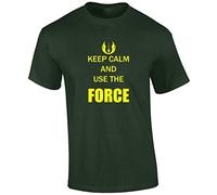 Crown Designs Keep Calm and Use The Force Space Wars Sci Fi Movie Film Inspired Premium Quality Regular Fit T-Shirt Top for Men and Teens - Dark Green/X-Large