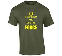 Crown Designs Keep Calm and Use The Force Space Wars Sci Fi Movie Film Inspired Premium Quality Regular Fit T-Shirt Top for Men and Teens - Military Green/Medium