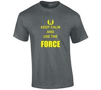 Crown Designs Keep Calm and Use The Force Space Wars Sci Fi Movie Film Inspired Premium Quality Regular Fit T-Shirt Top for Men and Teens - Charcoal/Large