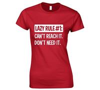 Crown Designs Lazy Rule No 1 Funny for Women & Teenagers Fitted T-Shirts Tops - Red/XXL - 14/16