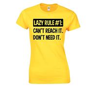 Crown Designs Lazy Rule No 1 Funny for Women & Teenagers Fitted T-Shirts Tops - Yellow/L - 10/12