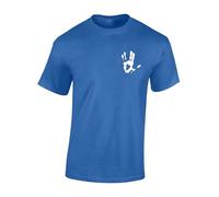 Crown Designs Left Breast Live Long and Prosper Hand Sci Fi Movie Film Inspired Premium Quality Regular Fit T-Shirt Top for Men and Teens - Blue/M