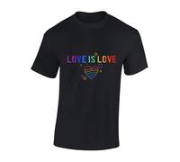 Crown Designs Love is Love Pride LGBTQ Community Out & Proud Premium Quality Regular Fit T-Shirt Top for Men and Teens - Black/XXL