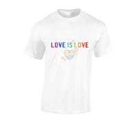 Crown Designs Love is Love Pride LGBTQ Community Out & Proud Premium Quality Regular Fit T-Shirt Top for Men and Teens - White/L