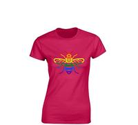 Crown Designs Manchester Bee Pride LGBTQ Community Out & Proud Premium Quality Fitted T-Shirt Top for Women and Teens - Hot Pink/XL - 12/14