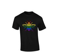 Crown Designs Manchester Bee Pride LGBTQ Community Out & Proud Premium Quality Regular Fit T-Shirt Top for Men and Teens - Black/Large
