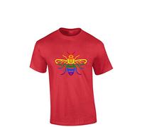 Crown Designs Manchester Bee Pride LGBTQ Community Out & Proud Premium Quality Regular Fit T-Shirt Top for Men and Teens - Red/Large