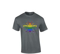 Crown Designs Manchester Bee Pride LGBTQ Community Out & Proud Premium Quality Regular Fit T-Shirt Top for Men and Teens - Charcoal/X-Large