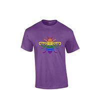 Crown Designs Manchester Bee Pride LGBTQ Community Out & Proud Premium Quality Regular Fit T-Shirt Top for Men and Teens - Purple/X-Large