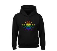 Crown Designs Manchester Bee Pride LGBTQ Community Out & Proud Premium Quality Unisex Hoodies for Men, Women and Teens - Black/XX-Large