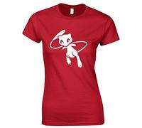 Crown Designs Mew Pocket Monsters Inspired Gift for Women & Teenagers Fitted T-Shirts Tops - Red/XXL - 14/16