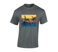 Crown Designs Miami Beach Florida Cool Premium Quality Regular Fit T-Shirt Top for Men and Teens - Grey/L