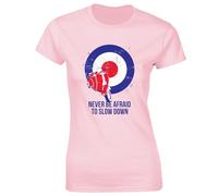 Crown Designs Mods Never Be Afraid to Slow Down Moped Ska 70'S 80'S Classic Cool Top Premium Quality Fitted T-Shirt Top for Women and Teens - Pink / 10-12