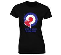 Crown Designs Mods Never Be Afraid to Slow Down Moped Ska 70'S 80'S Classic Cool Top Premium Quality Fitted T-Shirt Top for Women and Teens - Black / 12-14