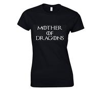 Crown Designs Mother of Dragons Fantasy TV Show Inspired Gift for Women & Teenagers Fitted T-Shirts Tops - Black/L - 10/12