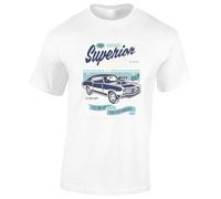 Crown Designs Muscle Car Classic Car Enthusiast Premium Quality Regular Fit T-Shirt Top for Men and Teens - White/XL