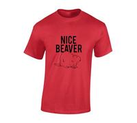 Crown Designs Nice Beaver Funny Rude Humor Premium Quality Regular Fit T-Shirt Top for Men and Teens - Red/XXL