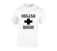 Crown Designs Orgasm Donor Funny Rude Humor Premium Quality Regular Fit T-Shirt Top for Men and Teens - White/M