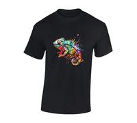 Crown Designs Paint Splash Chameleon Cool Premium Quality Regular Fit T-Shirt Top for Men and Teens - Black / 3XL