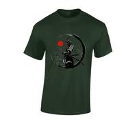 Crown Designs Painted Samurai Cool Premium Quality Regular Fit T-Shirt Top for Men and Teens - Green/XXL