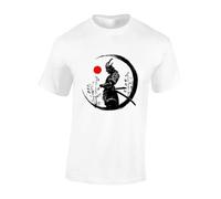 Crown Designs Painted Samurai Cool Premium Quality Regular Fit T-Shirt Top for Men and Teens - White/XXL