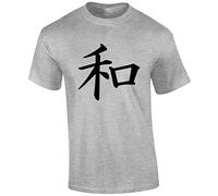 Crown Designs Peace Japanese Inspitational Words Premium Quality Regular Fit T-Shirt Top for Men and Teens - Sports Grey / 3X-Large