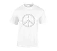 Crown Designs Peace Music Inspitational Words Premium Quality Regular Fit T-Shirt Top for Men and Teens - White/L