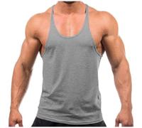 Crown Designs Plain Colour Bodybuilding Weight-Training Sports Stringer Vest Top with Y Back Racerback Fit for Men & Teens - Grey / 2X-Large