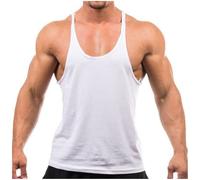 Crown Designs Plain Colour Bodybuilding Weight-Training Sports Stringer Vest Top with Y Back Racerback Fit for Men & Teens - White / 2X-Large