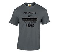Crown Designs Property of Alcatraz Novelty Gift for Men & Teenagers T-Shirts Tops (Charcoal/Large)
