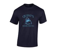 Crown Designs Quints Shark Fishing Classic Movie Film Inspired Premium Quality Regular Fit T-Shirt Top for Men and Teens - Navy/XXL