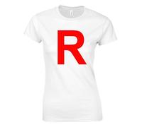 Crown Designs R Team Rocket Logo Pocket Monsters Inspired Gift for Women & Teenagers Fitted T-Shirts Tops - White/XXL - 14/16