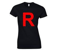 Crown Designs R Team Rocket Logo Pocket Monsters Inspired Gift for Women & Teenagers Fitted T-Shirts Tops - Black/M - 8/10