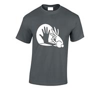 Crown Designs Rabbit Hand Shadow Puppet Funny Cool for Men & Teenagers T-Shirts Tops - Charcoal/XX-Large