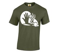 Crown Designs Rabbit Hand Shadow Puppet Funny Cool for Men & Teenagers T-Shirts Tops - Military Green/X-Large