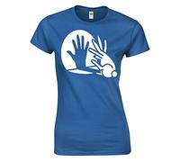Crown Designs Rabbit Hand Shadow Puppet Funny for Women & Teenagers Fitted T-Shirts Tops - Royal Blue/M - 8/10